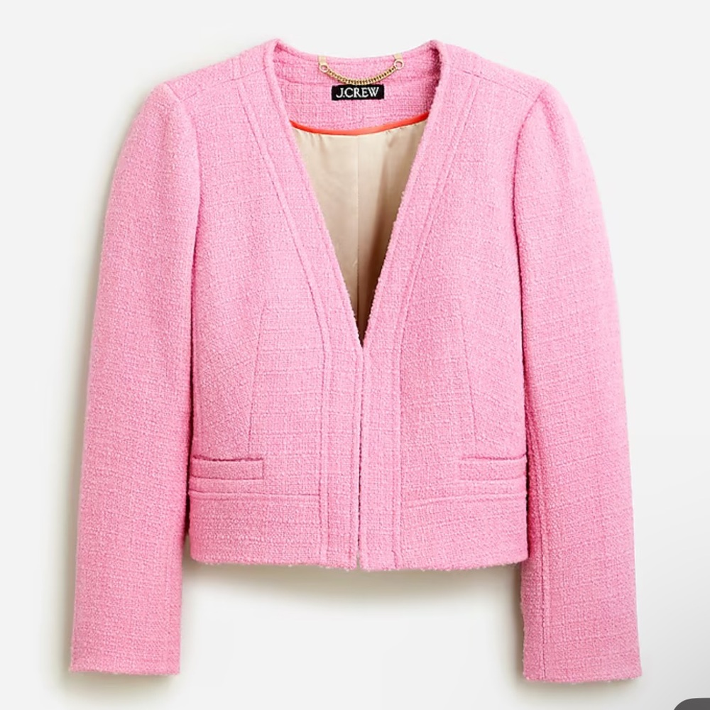 Collarless lady jacket (pink) | tweed jacket | J. Crew